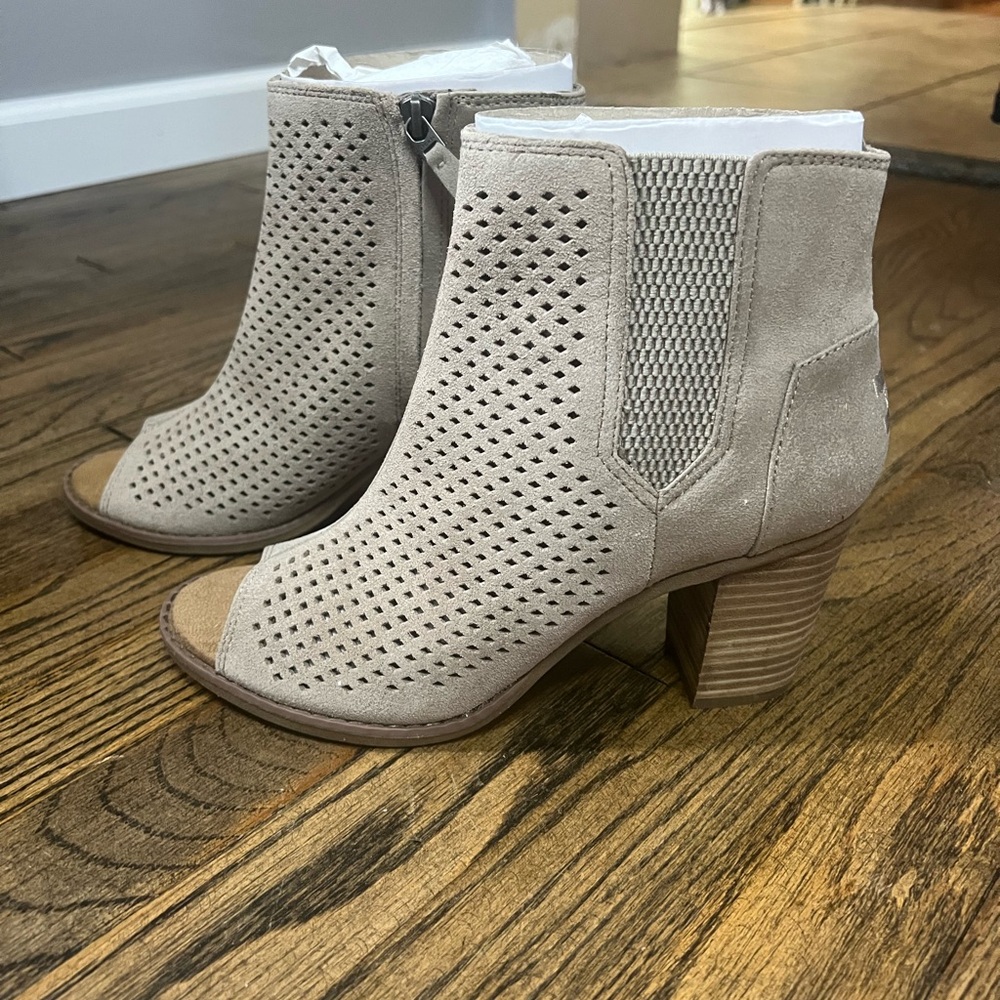 Toms Tan Ankle Booties with Perforated Design